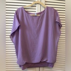 VIISHOW Women's Lilac Loose Casual Short Sleeve Chiffon Blouse - Size Medium